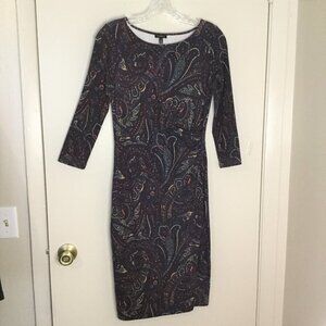 Talbots Navy & Burgundy Paisley Mock Wrap Dress